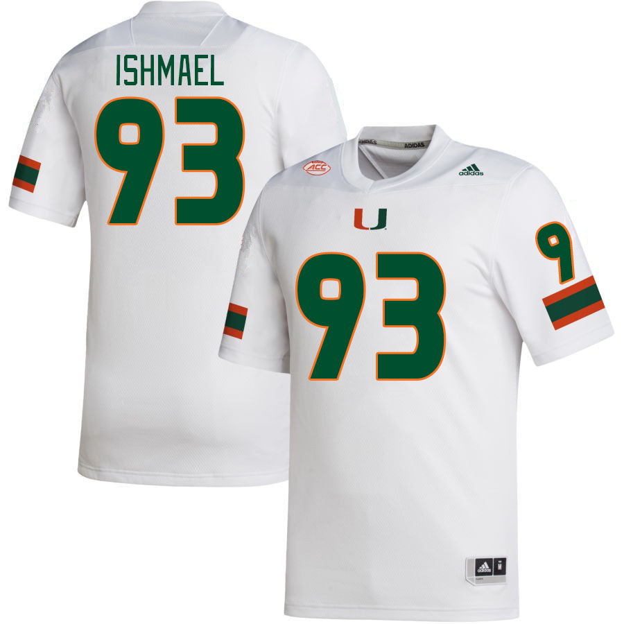 Men #93 Jabari Ishmael Miami Hurricanes College Football Jerseys Stitched-White - Click Image to Close